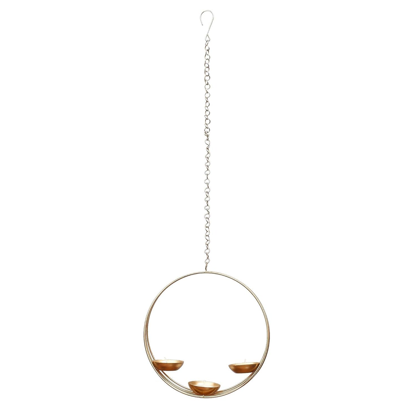 Hanging circular candle holder with three small candles