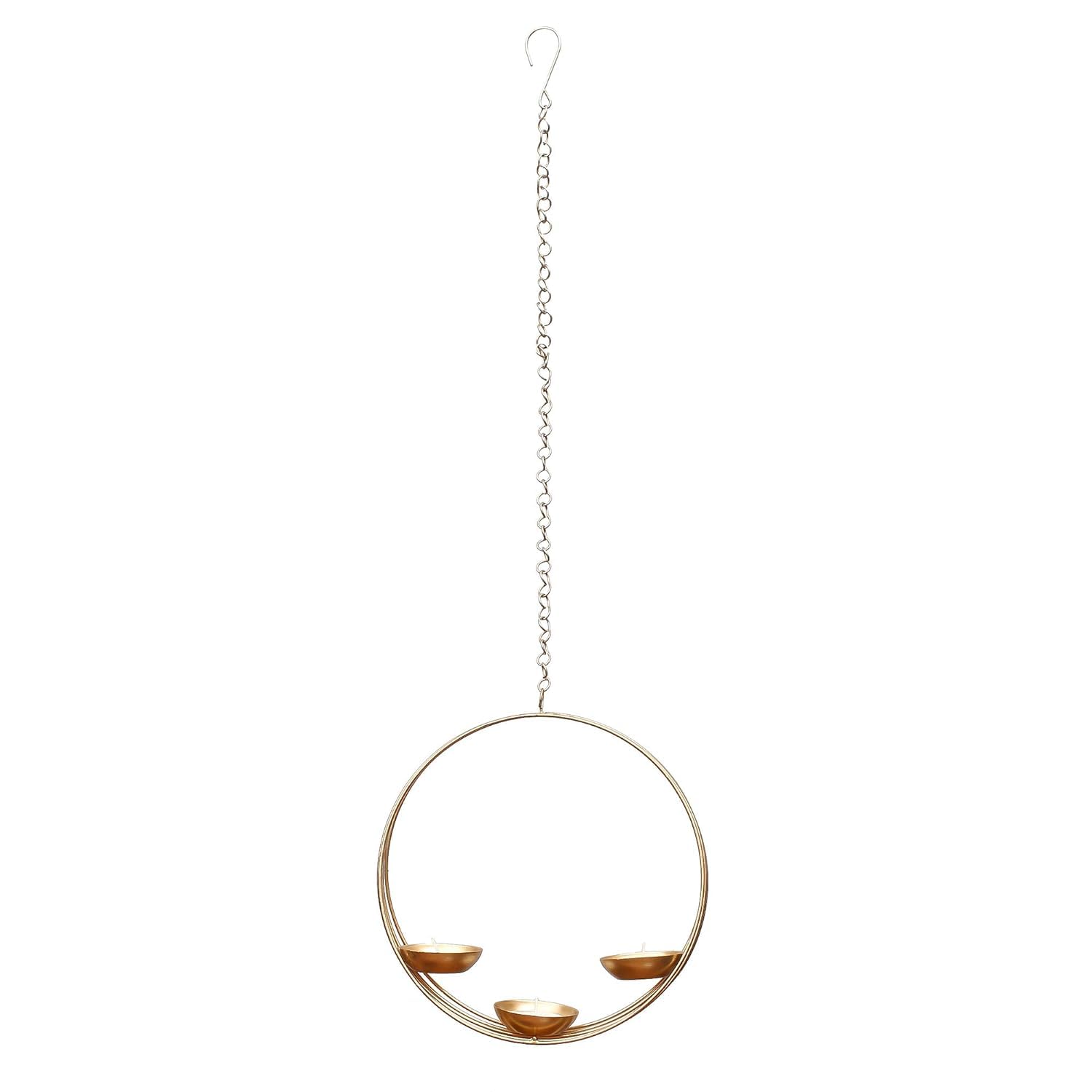 Hanging circular candle holder with three small candles