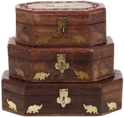 Wooden Jewellery Box Set of 3 Piece with Brass Work