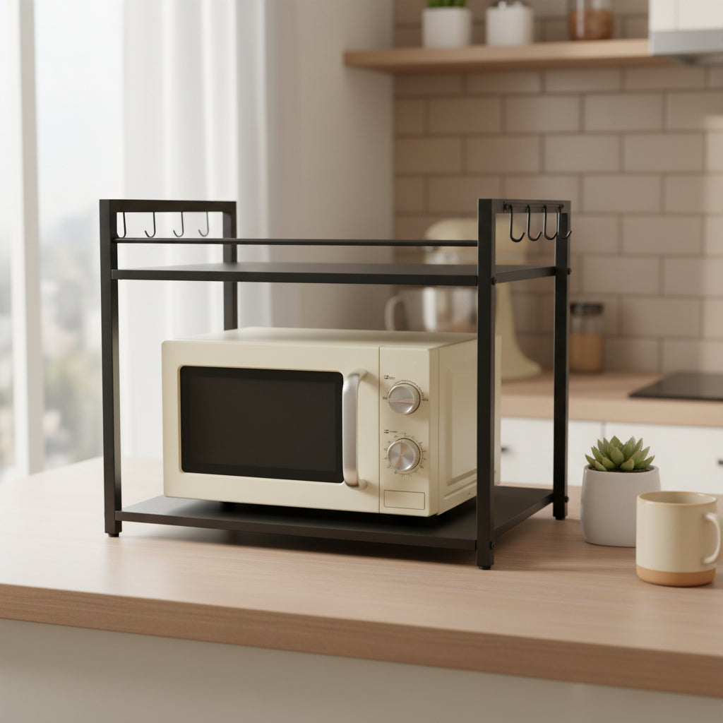 2-Tier Microwave Stand for Kitchen Metal Countertop-ArtyCraftz.com