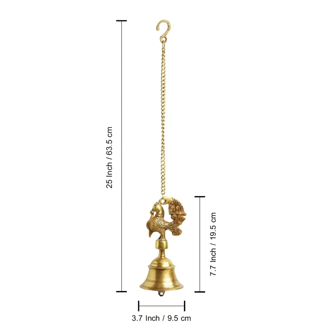 Pure Brass Elegant Peacock Hanging Bells for Pooja Room