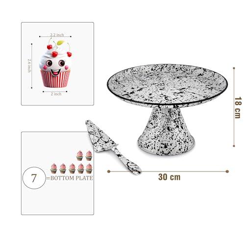 Elan Splatterful Collection, Cake Stand with Cake Server, Cupcake Stand for Party, Metal, Round (Tall - Black and White)|B0D6KQHL1Q