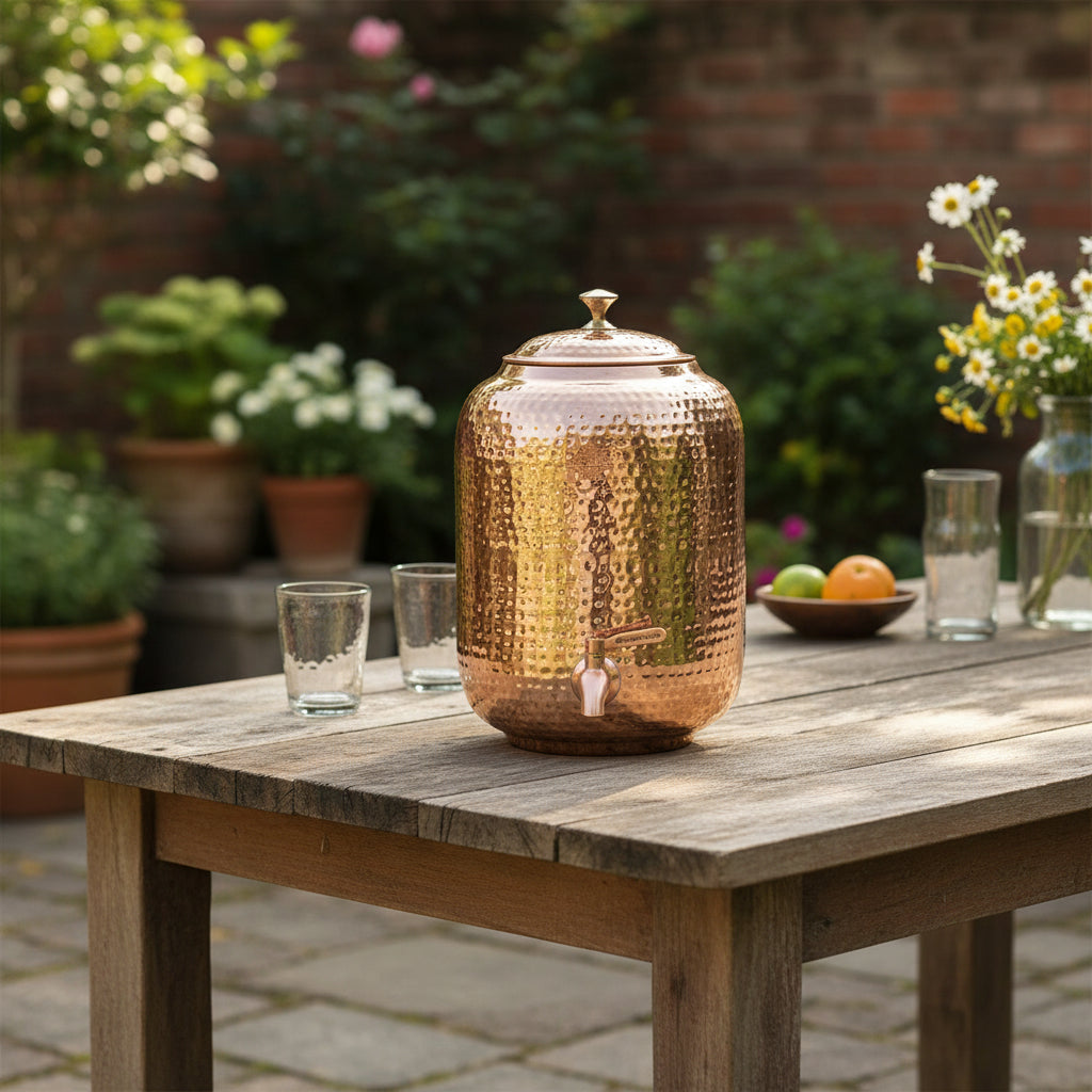 4 Litres Hammered Copper Water Dispenser with Tap -Artycraftz.com