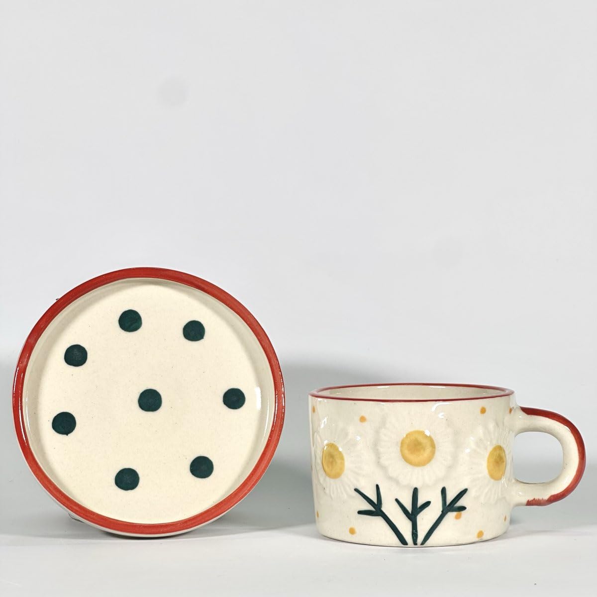 Handcrafted Ceramic Sunny Daisy Cup with Saucer-ArtyCraftz.com
