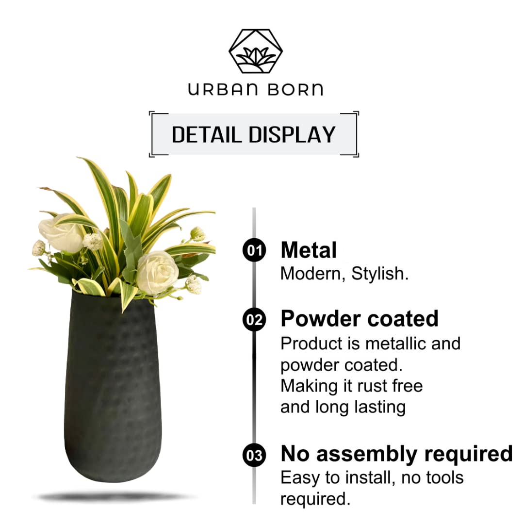 Bold Black Bottle Shaped Hammered Iron Vase