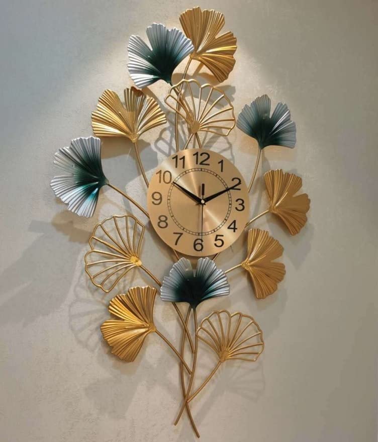 Luxury Floral Metal Wall Clock Gold & Teal - ArtyCraftz.com
