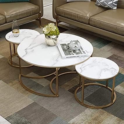 Coffee Table with Gold Finish Set of 3 for Living Room and Hotel