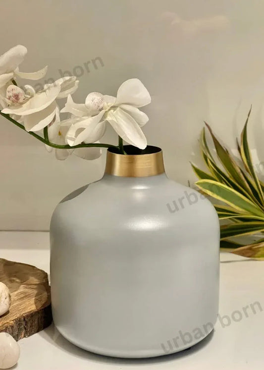 Modern & Minimalist Sleek Grey Metal Vase with flower
