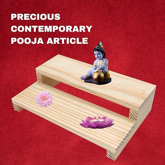 2 Step Mini Wooden Chowki for Mandir/Pooja with Hard Babool Wood Legs