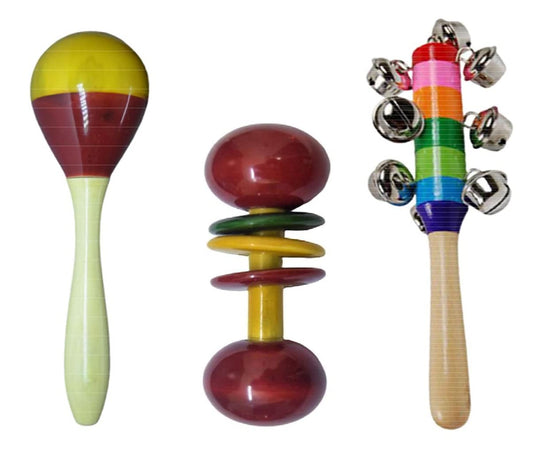 Channapatna Toys Wooden Baby Rattle Non Toxic Infants Music Toy