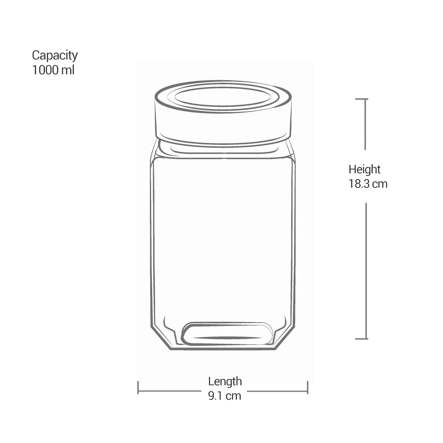 Treo By Milton Woody Cube Storage Glass Jar, 1 Piece, 1000 ml, Transparent