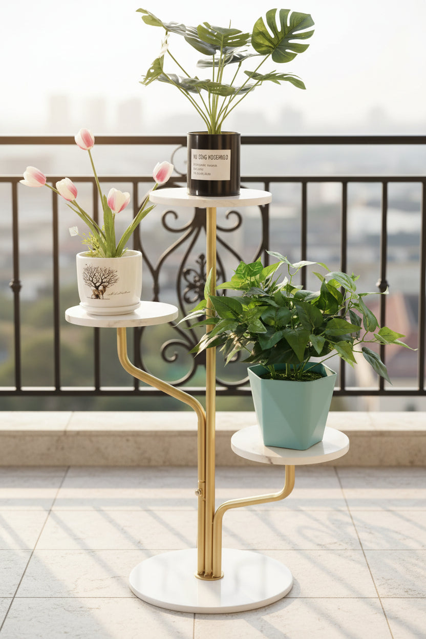 Luxury Gold Metal Plant Stand with MDF Wood Base 3 Tier Indoor Planter Stand -ArtyCraftz.com