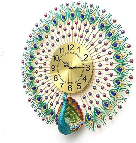 Metal Peacock Gem Stoned Plumage and Balls Wall Clock