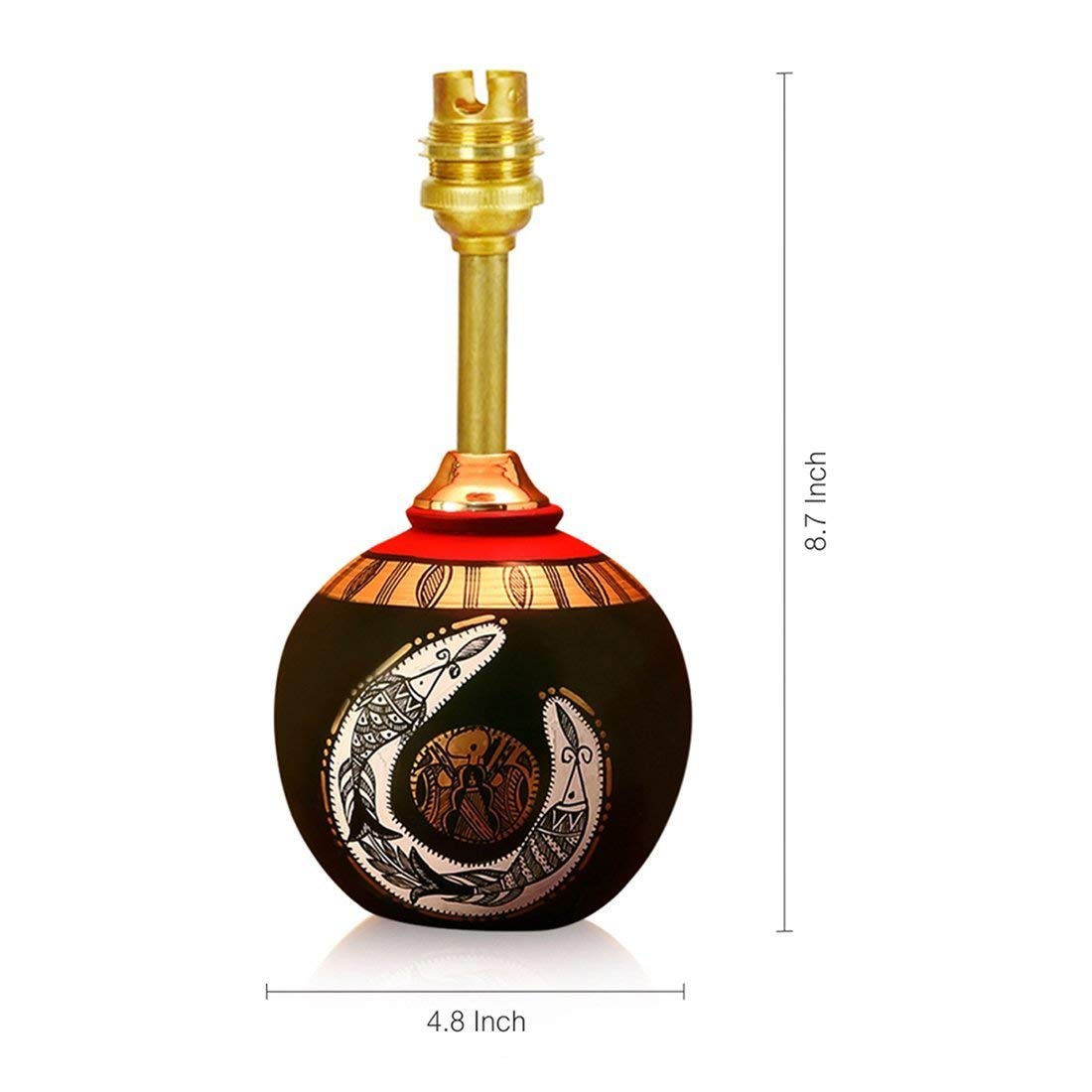 Madhubani Shimmers Hand-Painted Pot Shaped Round Terracotta Table Lamp-ArtyCraftz.com