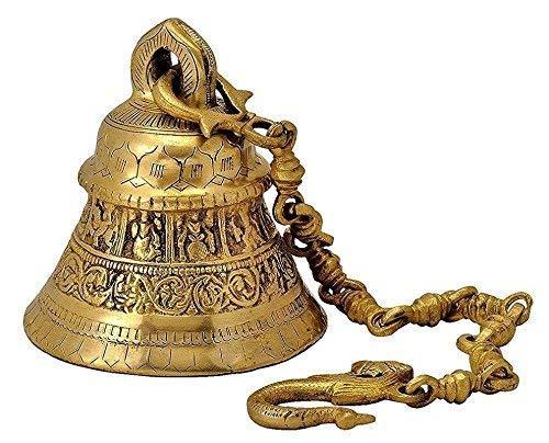 Handcrafted brass Dashavatar hanging temple bell with chain - ArtyCraftz.com