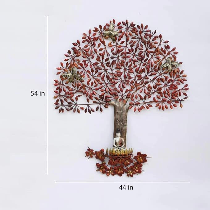 Metal Handmade Golden Tree Wall Hanging With Buddha Home Decor