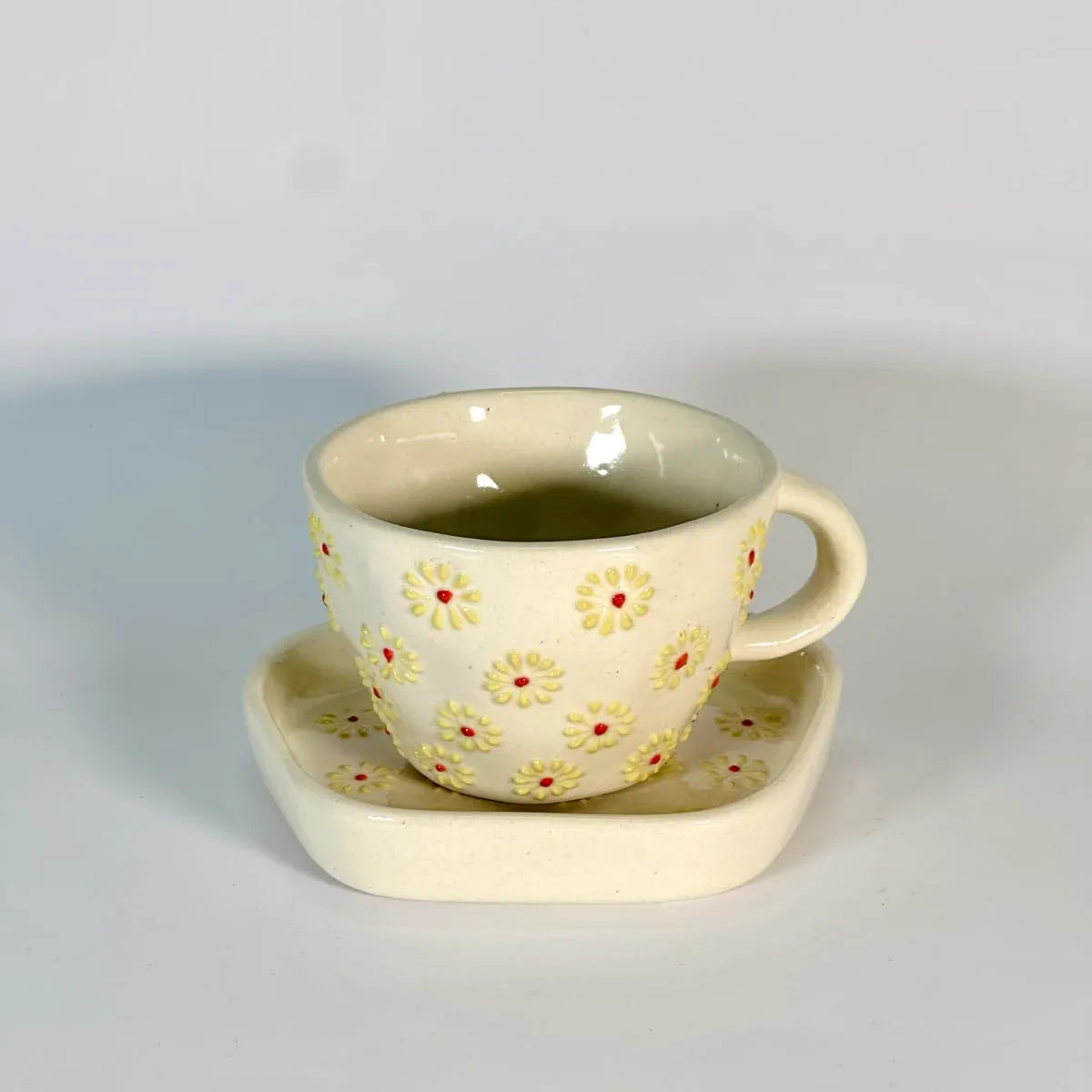 Embossed Daisy Bloom Ceramic Cup & Saucer Set