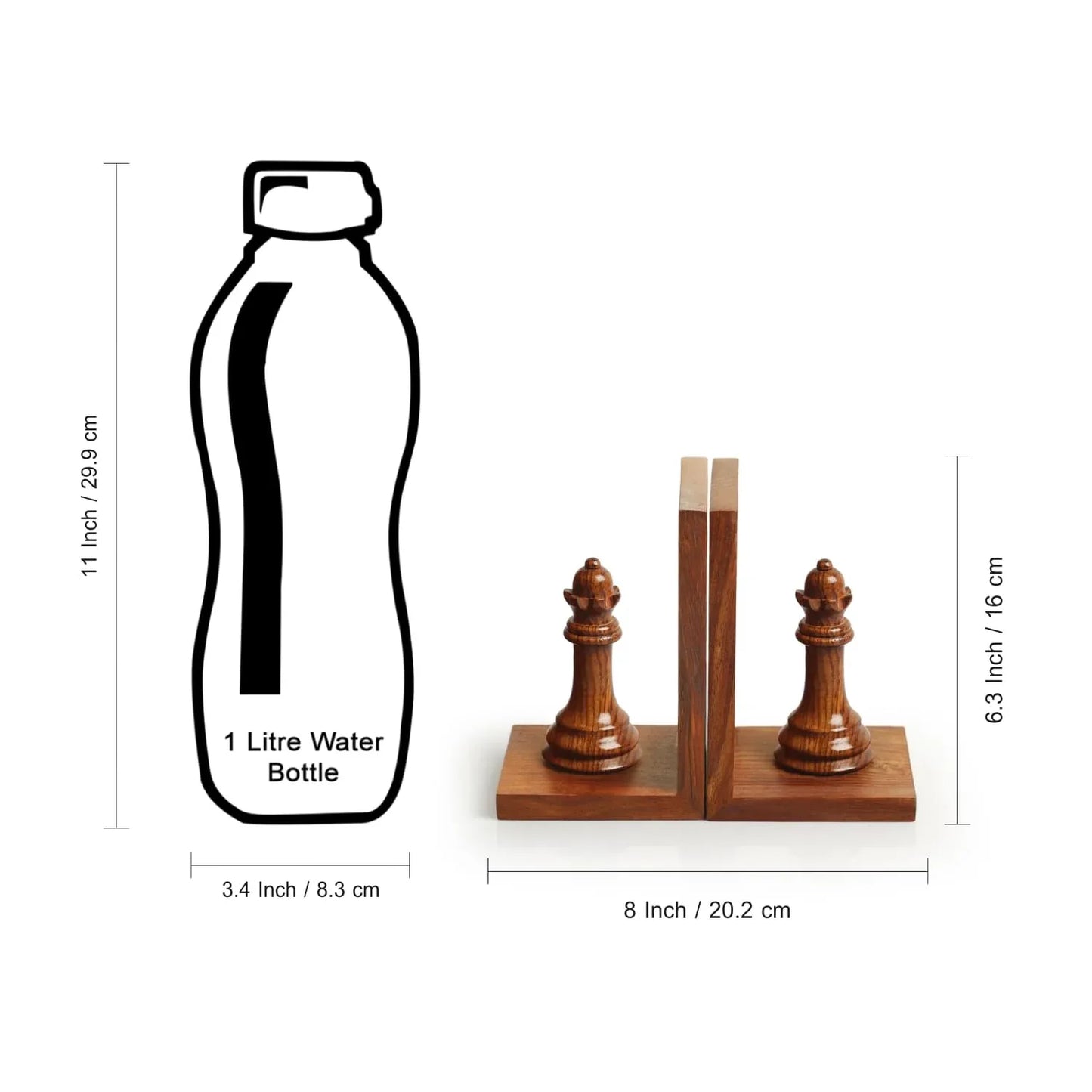 'Chess Queen' Sheesham Wooden Bookends (20.3 cm x 9.7 cm x 16.0 cm, Brown)