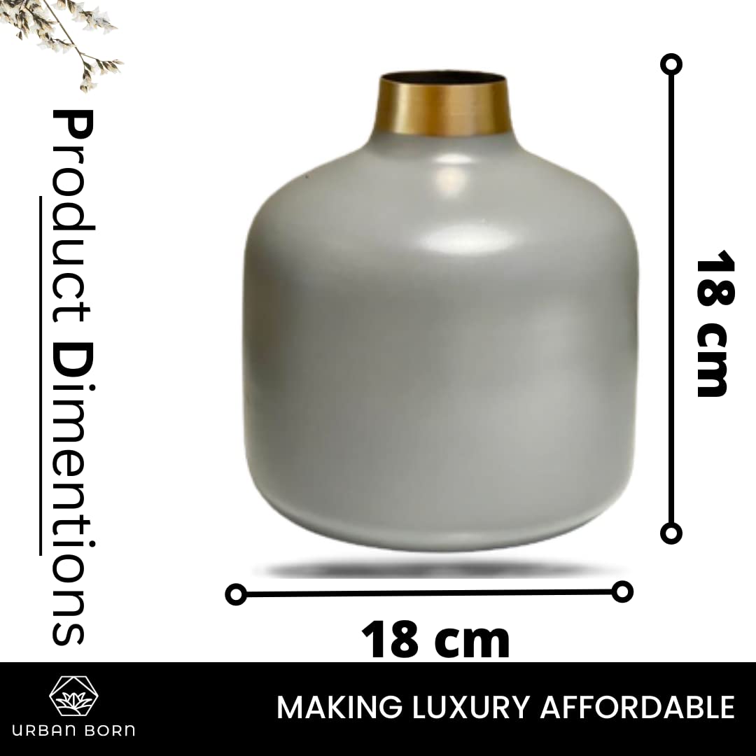 Gray vase with gold rim and dimensions