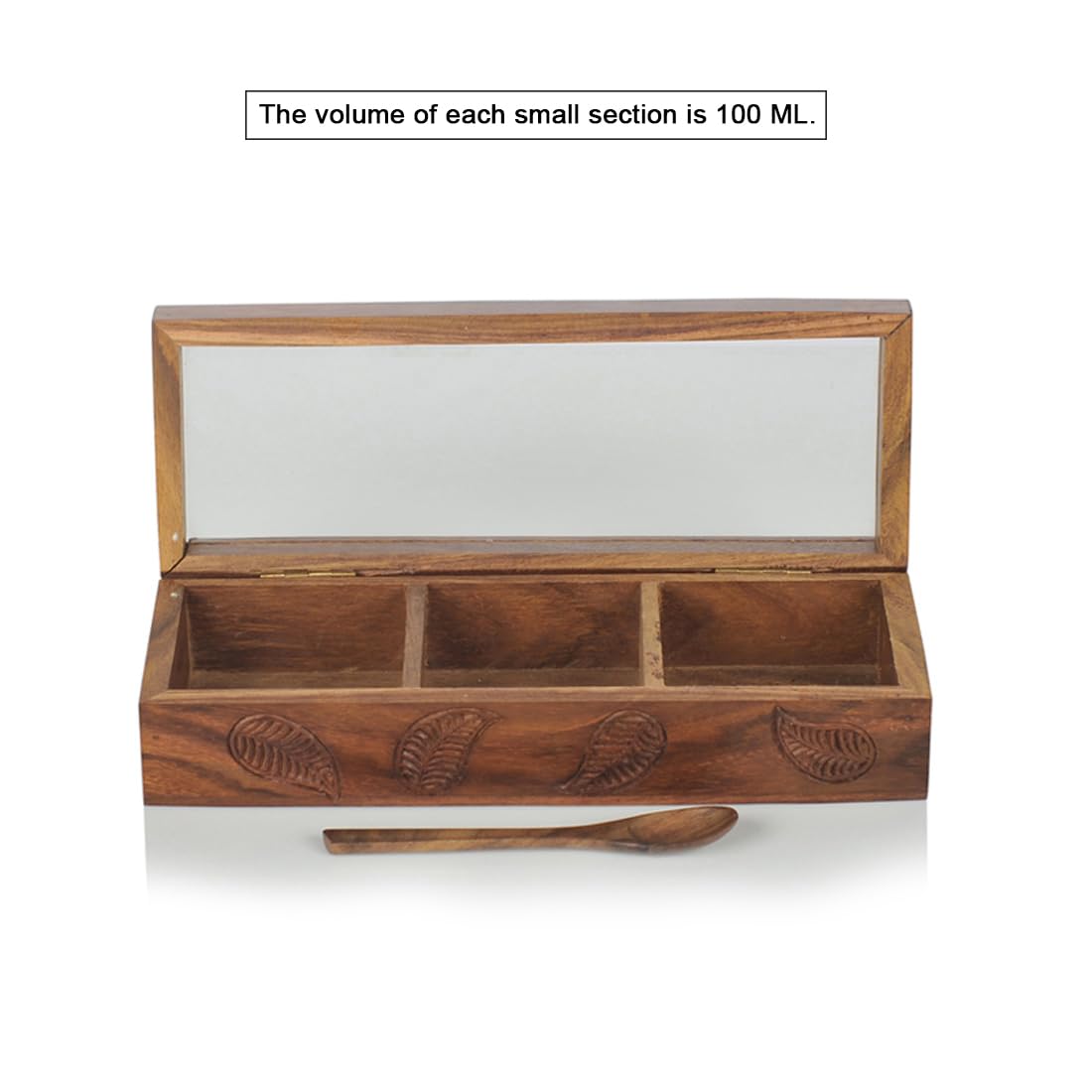 Engraved Multi-Utility Cum Spice Box With Container & Spoon In Sheesham Wood