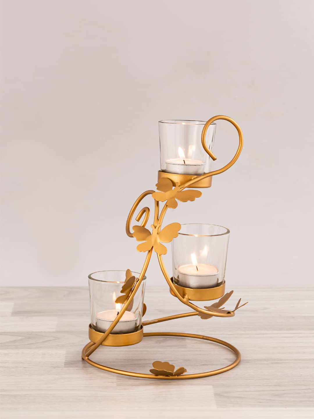 Golden Metal T Light candle Holder with Butterflies