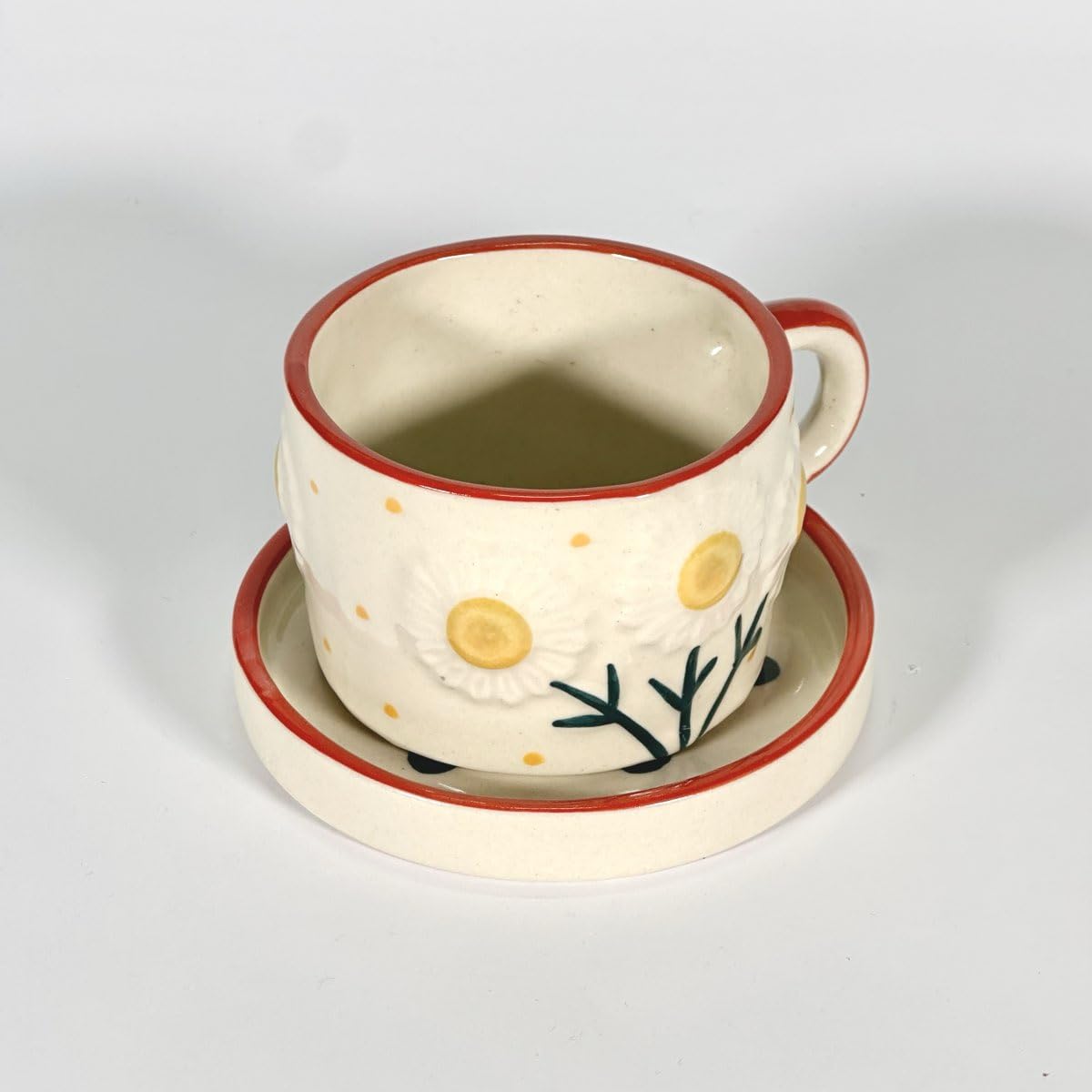 Handcrafted Ceramic Sunny Daisy Cup with Saucer-ArtyCraftz.com