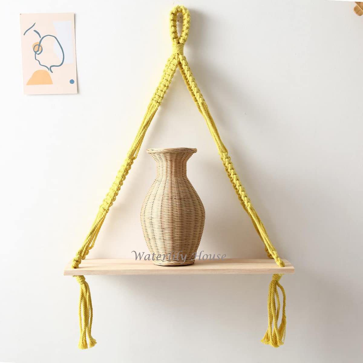 Wall Hanging Wood Floating Shelf for Wall Rope Planter