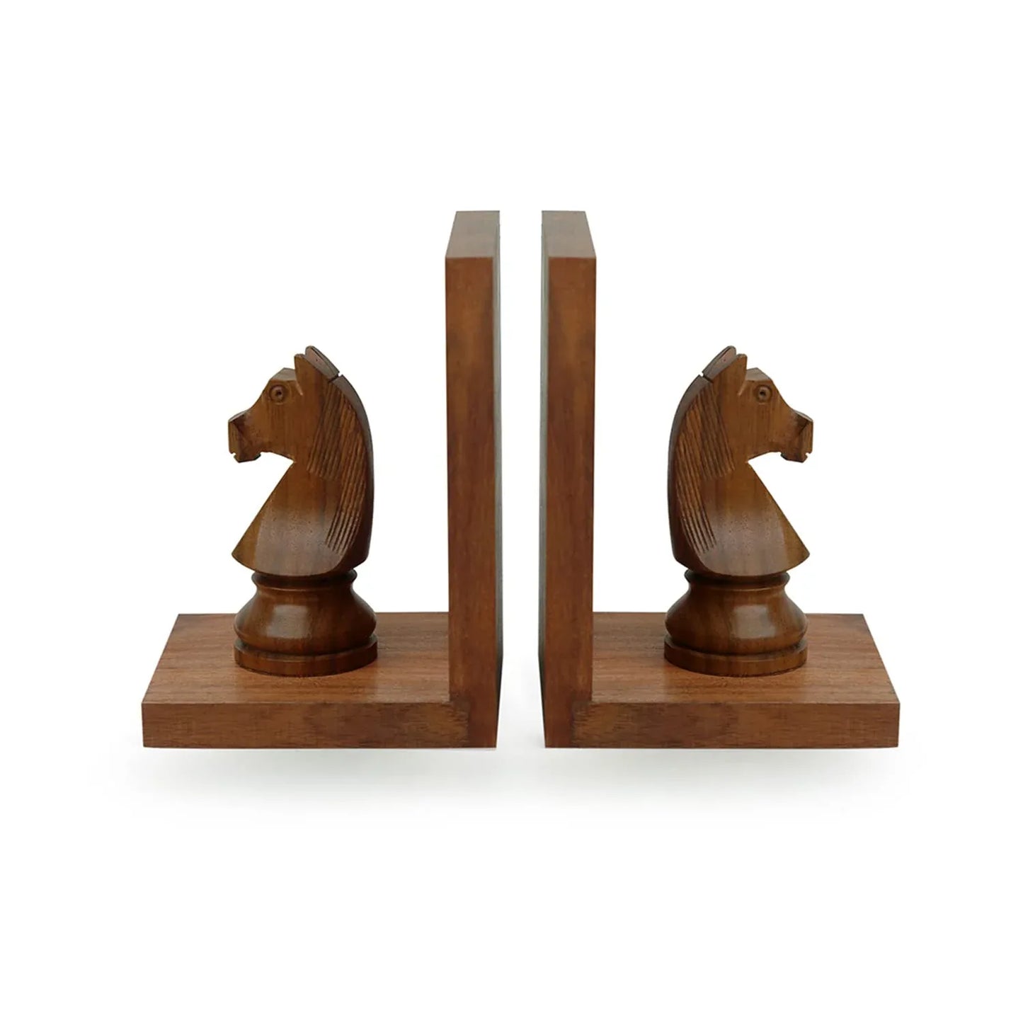 'Chess Horse' Sheesham Wooden Bookends 12.4 cm x 10.4 cm x 16.5 cm, Brown