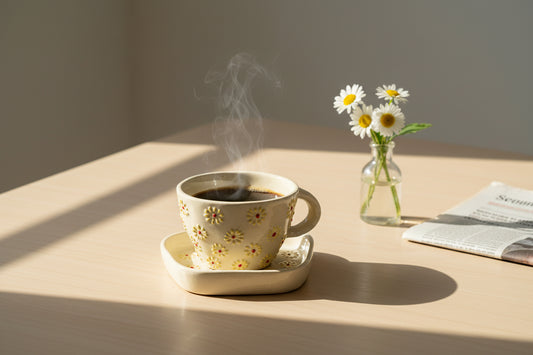 Embossed Daisy Bloom Ceramic Cup & Saucer Set-ArtyCraftz.com