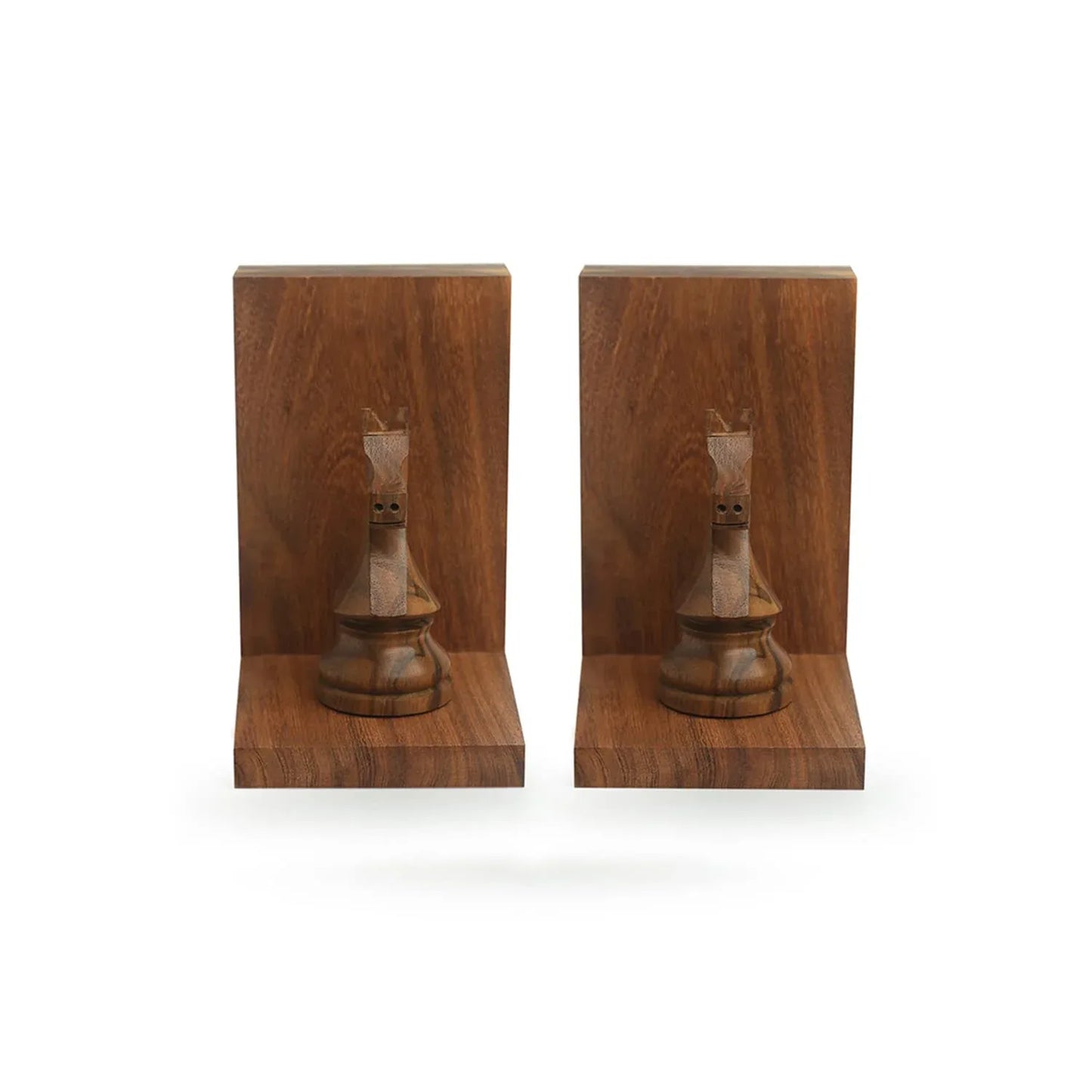 'Chess Horse' Sheesham Wooden Bookends 12.4 cm x 10.4 cm x 16.5 cm, Brown