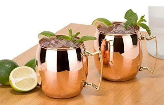 Copper Mug With Straw - 2 Pieces, Brown, 550 ml