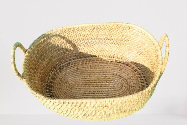 Hand woven natural rattan laundry bin basket with handle