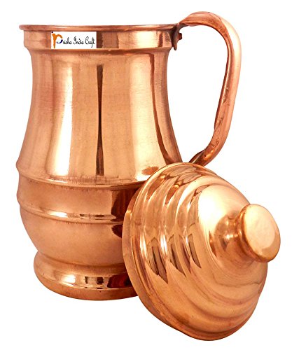 Pure Copper Maharaja Jug 1800 ML with 2 Pure Copper Plain Glass Set, Copper Drinkware Set