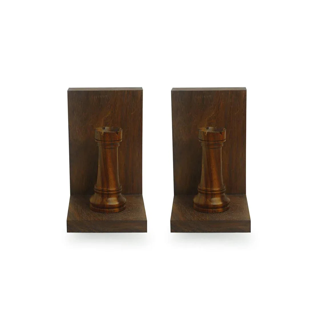 Chess Rook Handcrafted Wooden Bookends