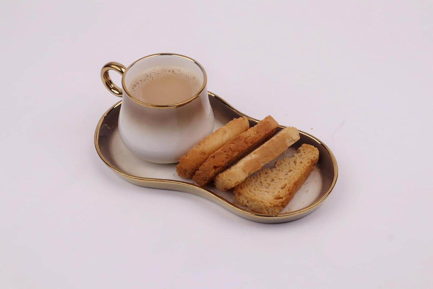 White & Gold Ceramic Tea Cup Set with Snack Trays
