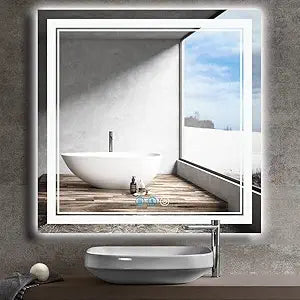 Square Shape Smart LED Wall Mirror with Adjustable Light Touch Sensors (White, Warm)