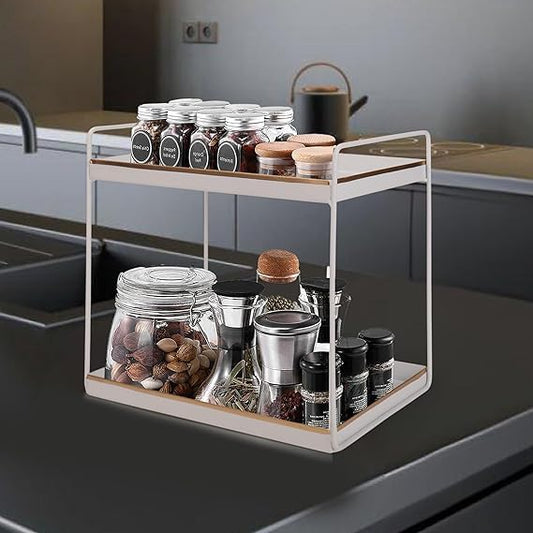 Luxury 2-Tier Metal Countertop Organizer Premium Kitchen Storage Rack (32x18x28cm)
