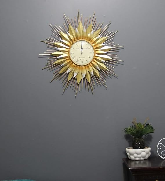 Big Size Golden Sunset Large Metal Wall Clock Unique