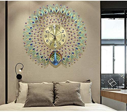 Metal Peacock Gem Stoned Plumage and Balls Wall Clock