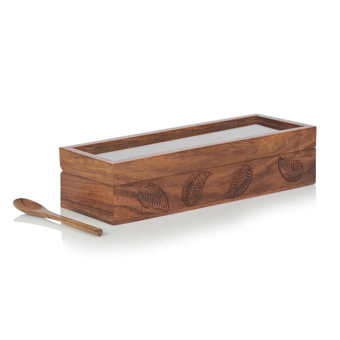 Engraved Multi-Utility Cum Spice Box With Container & Spoon In Sheesham Wood