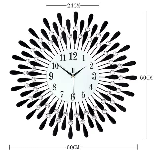 Iron Black Crystal Wall Mounted Clock for Home 24 x 24 Inches