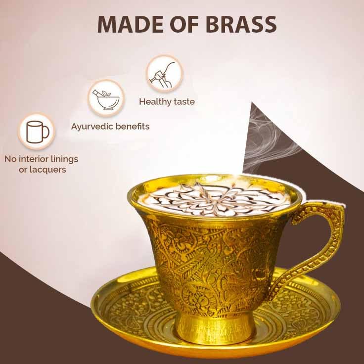 Brass Engraved Coffee Cup and Saucer-ArtyCraftz.com