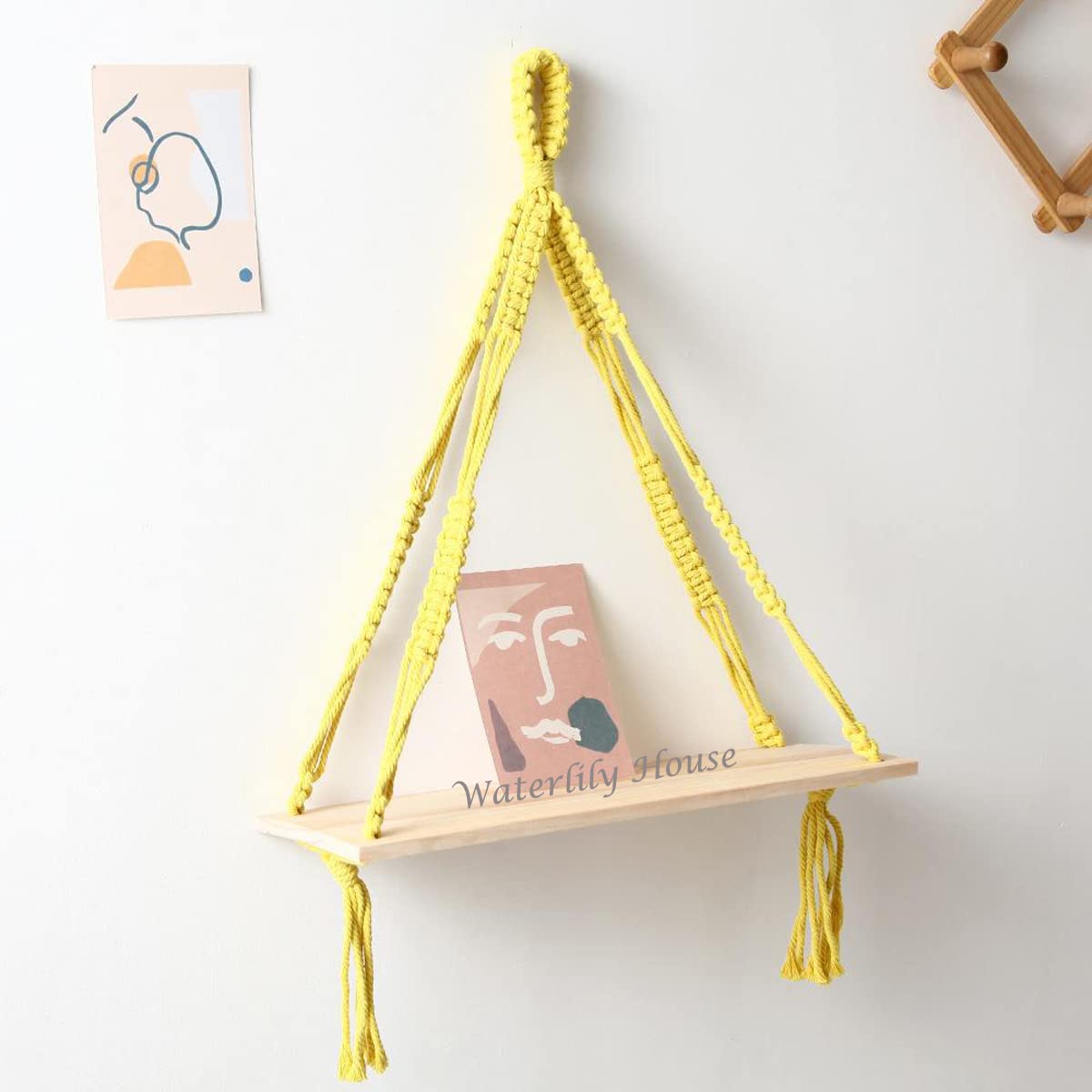 Wall Hanging Wood Floating Shelf for Wall Rope Planter