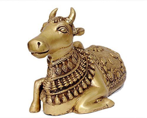 Nandi Statue - Brass Idol - Figure Ride of Shiva - Gold Color - 11"