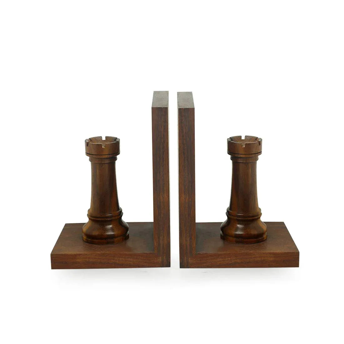 Chess Rook Handcrafted Wooden Bookends