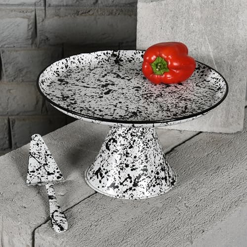 Elan Splatterful Collection, Cake Stand with Cake Server, Cupcake Stand for Party, Metal, Round (Tall - Black and White)|B0D6KQHL1Q