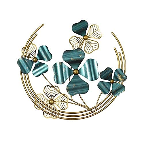 Handcrafted Metal Clover-Blue & Gold Floral Ring Wall Decor (18 x 13 Inches)