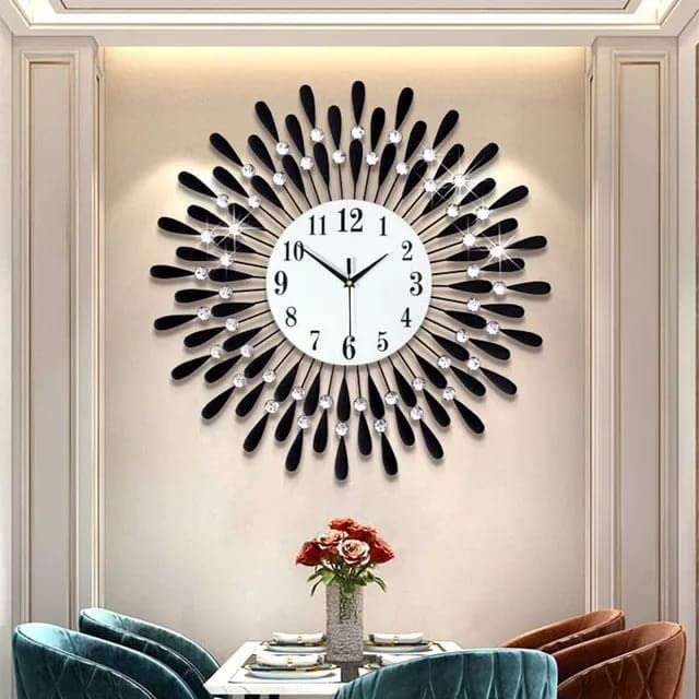 Iron Black Crystal Wall Mounted Clock for Home 24 x 24 Inches