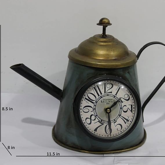 Metal Kettle Design Table Clock Decor