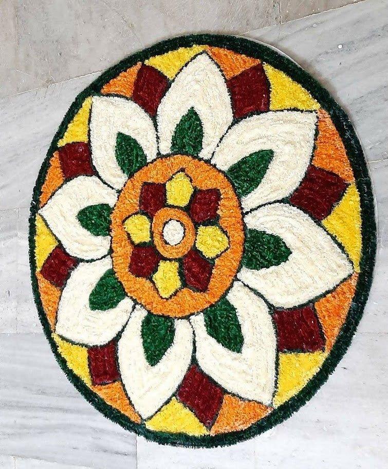 5.5 Feet Handwoven Woolen-Canvas Rangoli Floor Mat and Carpet for Livi ...